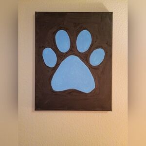 Handpainted Blue Paw Print Acrylic Painting On Canvas Wall Decor Signed 11x14"